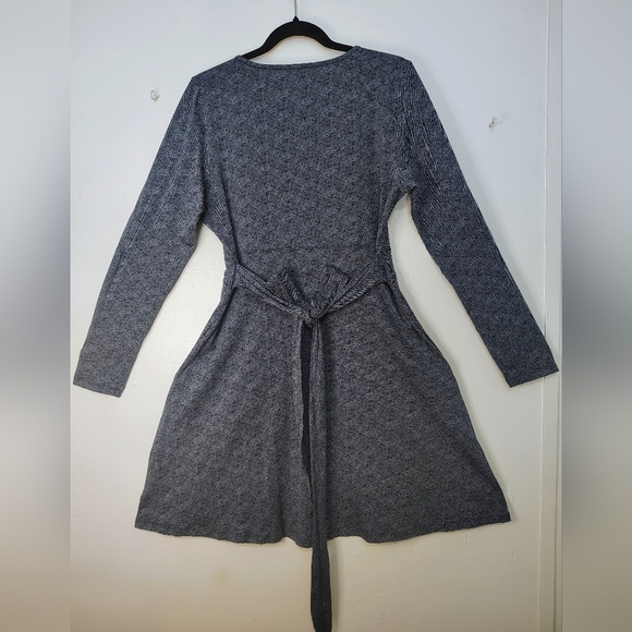 Toad&Co Organic Cotton cue wrap dress true Navy herringbone print, sz L, - Picture 6 of 16